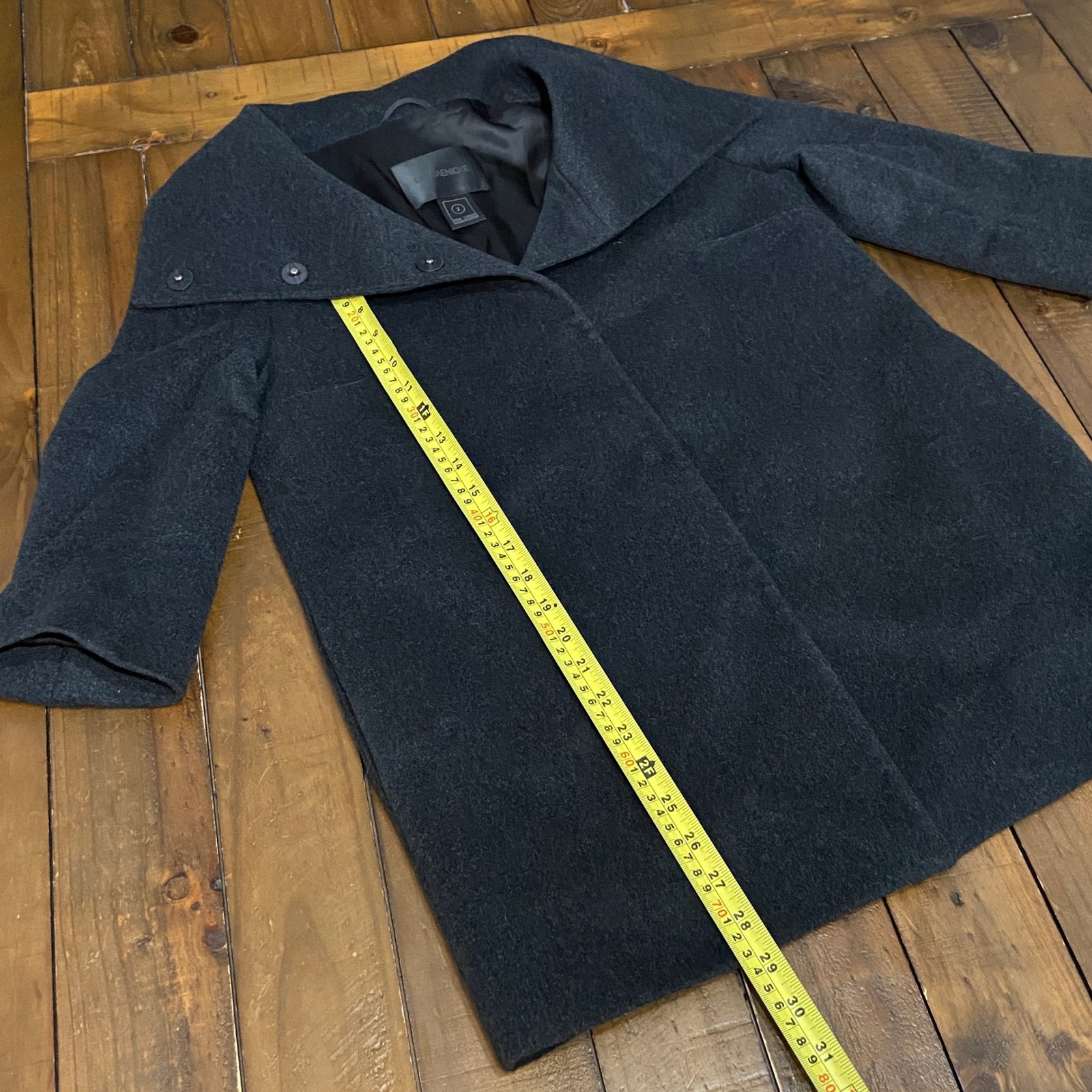 Lan Jaenicke Stamford 100% Cashmere 3/4 Sleeve Funnel Neck Coat Black Size 2 — image 7 of 8